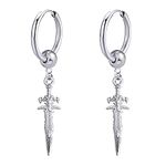 Sword Drop Dangle Small Hoop Earrings for Women Girls Men Stainless Steel Engrave Animal Cross Dagger Halloween Statement Charms Drop Dangling Hoops Cuff Cartilage Wrap Vintage Punk Pray Jewelry,