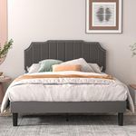 VECELO 4ft6 Double Bed Frame Upholstered Platform with Adjustable Headboard/Velvet Fabric/Wood Slat Support/No Box Spring Needed/Easy Assembly, Dark Grey