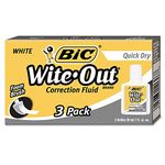 BIC Wite-Out Quick Dry Correction Fluid, 22 mL, White, Goes On Easy With A Reduced Dry Time, 3-Count Pack