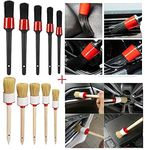 Purezo 10 Pcs Premium Car Detailing Brush multi purpose soft bristle set (5Pcs White with Wood Handle +5Pcs Black with Plastic Handle)