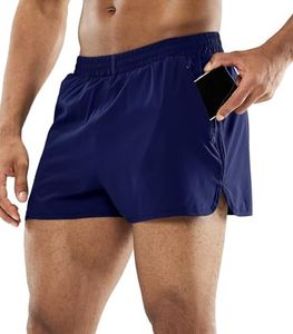 MIER Men's Quick Dry Running Shorts Lightweight Workout Training Shorts with Liner, Zip Pockets, 3 Inch Inseam, Mens, Navy Blue, Medium