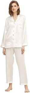 LilySilk Silk Pajamas for Women Button Up Pajamas Set for Ladies Girls Soft Maternity Pajamas Birthday Bridal Party Gift for Christmas Anniversary Valentine's day, Natural White XXL
