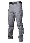 Les umes Mens Outdoor Cargo Work Trousers Cotton Tactical Combat Pants Multi Pocket Camping Hiking Trousers Grey 34/Lable Size L