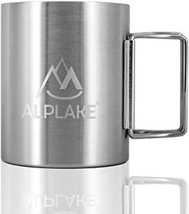 ALPLAKE® - Tasse double paroi en acier inoxydable - Avec poignée pliable - 250 ml