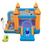 COSTWAY Inflatable Bouncy Castle, Kids Bounce House Trampoline with 680W Blower, Basketball Hoop, Ball Pits, Blow Up Children Jumper for Indoor Outdoor