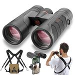 10x42 Ultra HD Binoculars with Phone Adapter and Harness - 24mm Large View Eyepiece, Edge-to-Edge Sharpness, 6.5° Wide Angle Field of View - Lightweight Waterproof Binoculars for Bird Watching Hunting