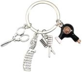 Fuqimanman2020 Lovely Comb Scissors Hair Dryer Keychain with Tassel and Diamond Charm Hairdresser Keychain for Barber, Black C, S