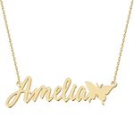 UMAGICBOX Personalized Name Necklace with Butterfly Pendant - Customizable Stainless Steel or Sterling Silver Necklace with 14 Font Styles and Unique Butterfly Design - Gift for Birthdays, Weddings, Mother's Day, and More!