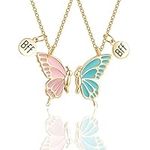 Luckimoli 2Pcs Cute Butterfly Necklaces Butterfly Friendship Necklace for Teen Girls Women Best Friend Birthday Gift (gold)