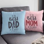 Yaya Cafe Mothers Day 12x12 inches Poly Satin Cushion (with Filler) to The Best Mom Dad in The World Printed Birthday Throw Pillow Sofa - Set of 2