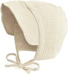 JELLYTREE Baby Hat Brimmed Sun Bonnet Muslin Double Gauze Toddler Sun Hat Infant Boys Girls Beanie Caps, 6m 12m 24m, 1 Pack: Beige, 12-18 Months