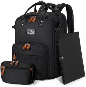 RAINSMORE Baby Changing Bag Backpack Multifunction Nappy Changing Bags Waterproof Baby Bag for Mum and Dad Large Capacity Diaper Bag with Portable Changing Mat & Detachable Crossbody Bag