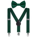 Bskifnn Kids Suspenders Bow Tie Sets Classic Solid Color Toddler Suspenders for Kids Wedding Party, Dark Green, kids