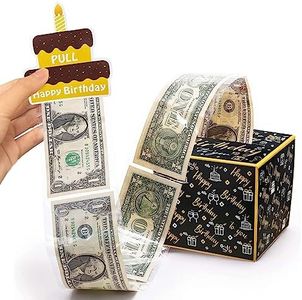 Happy Birthday Money Gift Box with Pull Out Card and Cash Holder - Black & Gold DIY Surprise Box