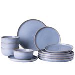 GBHOME Ceramic Dinnerware Sets for 4, 12 Pieces Stoneware Plates and Bowls Sets, Chip and Scratch Resistant Dishes, Dishwasher & Microwave Safe, Reactive Blue