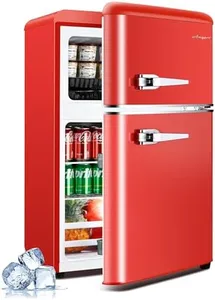Anypro 3.2 Cu.Ft Compact Refrigerator Mini Fridge with Freezer, Retro Double Door Small Fridge, 7 Level Thermostat Removable Shelves, Small Refrigerator for Dorm, Office, Bedroom, Red