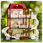 MITCIEN Dollhouse Kit Playset Little Critters Bunny Dolls for Girls with Swimming Pool and Slideside Family Toys for Toddler 3 4 5 6-Year-Old Girl