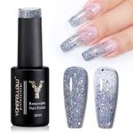 YOKEFELLOW Gel Nail Polish, 1 Pcs 10ml Soak Off Gel Polish Nail Art Manicure Salon DIY Gel Nail UV Lamp Needed at Home Christmas Nail Design Decoration (Silver Glitter)