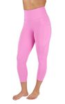 90 Degree By Reflex High Waist Squat Proof Tummy Control Power Flex Yoga Capris with Side Pockets, Opera Mauve Interlink W/Curved Yoke, Medium