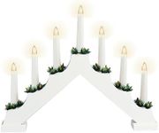 Wooden Candle Arch 39 cm with 7 LED Candles and Timer - White - Christmas Decoration with Lighting - Advent Light Arch Candle Bridge Window Decoration Battery Operated