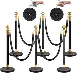 VIVOHOME Iron Stanchion Post Queue 6PCS Pole w/ 4 Red Velvet Ropes, Crowd Control Barriers w/Fillable Base for High-end Venues, Museums, Party Supplies (6 Pieces, Black and Golden)