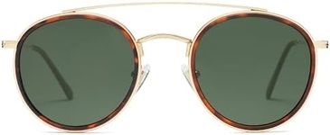 SOJOS Retro Round Double Bridge Polarized Sunglasses for Women Men Twin Beams Circular UV400 Sunnies SJ1104 with Brown Tortoise/Dark Green