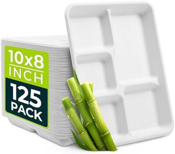 Hihomry 10 * 8 inch Small 5 Compartment Paper Plates [125-Pack], Disposable Heavy Duty Birthday Party Trays, Compostable Eco Bagasse Plates for Light Snacks