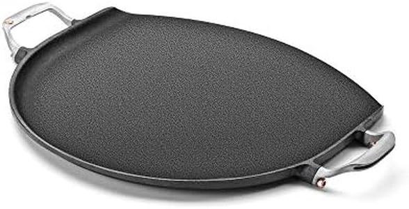 Outset Cast Iron Grill Skillet and Pan with Forged Handles for Pizza, Eggs, Pancakes, Burgers and Steaks, 14-inch, Black