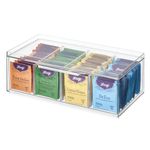 iDesign Tea Caddy for Tea Bags, Multi-Compartment Tea Box with Lid for Cupboards and Countertops, Made from Plastic, Kitchen Storage and Organisation, Transparent, 12.59" x 6.23" x 4.57"