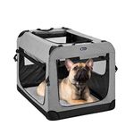 Veehoo Folding Soft Dog Crate, 3-Door Portable Collapsible Pet Kennel for Crate-Training Dogs, 5 x Durable Mesh Screen, 600D Cationic Oxford Fabric, Indoor & Outdoor Use, 24", Gray