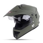 Steelbird GT Off Road ISI Certified Motocross Double Visor Full Face Helmet Outer Clear Visor and Inner Smoke Sun Shield (Matt Battle Green , Large 600 MM)