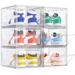 TidyTrove Shoe Storage Box, 6 Pcs Shoe Box Clear Plastic Stackable, Sturdy Foldable Shoe Organizer Containers with Magnetic Door for Women/Men, White