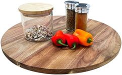 JS Gourmet 15.5-Inch Acacia Lazy Susan, 360° Rotation Wooden Turntable Board Perfect for Kitchen Pantries, Shelves, Counters, and Tables