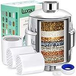 Luxau 20 Stage Shower Filter w/ 3 Cartridge, Shower Head Filter, Reduce Well Hard Water Chlorine Heavy Metal & Impurity, Improve Skin Hair, Fit Most Handheld Showerhead Fixed Rainfall, Chrome