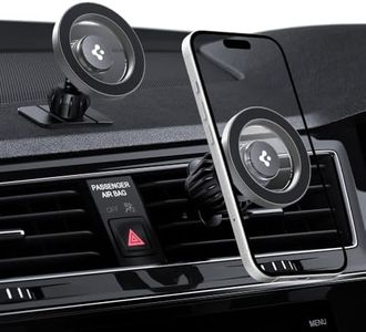 Spigen Magnetic Air Vent Car Mobile Holder [Super Strong Magnet] [MagSafe Ring Included][Extra Mini Dashboard Mount] for iPhone 16/15/14/13/12, Samsung Galaxy Series and More - Silver
