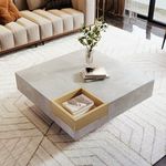 BTM Coffee Table, Square Coffee Table with Removable Storage Box, Grey and Brown Coffee Table for Living Room, Square Coffee Table, 72 * 72 * 30 cm