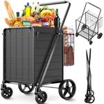 [New] 350LBS Loading Shopping Cart for Groceries,Heavy Duty Grocery Cart with 360° Swivel Wheels, Waterproof Liner, Dual Basket, Portable Folding Utility Carts for Seniors,Laundry,Transport