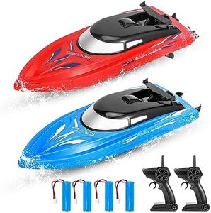 2-Pack RC Boats for Pools and Lakes - High-Speed 10km/H, 2.4GHz Remote Control Boats for Kids and Adults, 4 Rechargeable Batteries Included