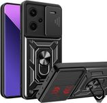 SkyTree Polycarbonate Xiaomi Redmi Note 13 Pro Plus 5G,Robotic Sliding Camera Window Shock Proof Thunder Case,Dual Layer Hybrid Armor Back Cover Case With Kickstand For Xiaomi Redmi Note 13 Pro Plus 5G-Black