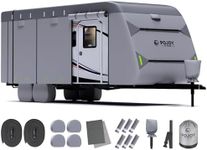 POJOY Waterproof Windproof RV Travel Trailer Cover, Anti-Rip Anti-UV 600D Oxford Fabric Camper Cover - with Tongue Jack Cover, Gutter Covers, Tire Covers, for 26'1"-28'6"