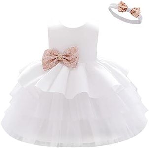 Lito Angels Robe Demoiselle d'honneur Ceremonie Mariage avec Bandeau pour Bebe Filles Taille 12-24 Mois, Blanche (étiquette en Tissu 80)
