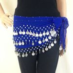 FancyDressWale Belly Dance Hip Scarf Waist Belt with Gold Coins for Women and Girls (Blue)