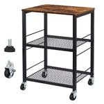 YBING Printer Stand Industrial Printer Cart with Wheels Printer Table with Storage 3-Tier Printer Rolling Holder with Shelves Wood Mobile Printer Stand Rack for Home Office Rustic Brown and Black