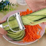 Halifoxt 2 in 1 Peeler Julienne for Salad, Potato, Vegetable Slicer, Multi-Functional, Fruit Slicer, Adjustable Veggie Shredder, Kitchen Noodle Cutter, Stainless Steel 2 in 1 Peeler
