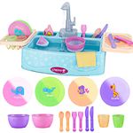 Color Changing Play Sink with Running Water for Toddlers 1-3, Pretend Kitchen Toddler Toy age 2-4, Kid Role Play Electric Dishwasher with Working Faucet Cleaning Set Gifts for Boy Girls for Water Play