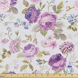 Lunarable Shabby Flora Fabric by The Yard, Floral Arrangement from Fresh Plants Spring Season Blossoming Nature, Decorative Fabric for Upholstery and Home Accents, 1 Yard, Lilac Green