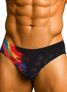 PAOBUYI Mens Graphic Beach Swim Briefs Gay Low Rise Bikini Swimwear Swimsuit Sexy Funny Bikini Black XL