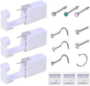Nose Piercing Kit - 3 Pack Self Nose Piercing Gun, Disposable Safety Nose Percinging Kit with Nose Rings Stud Nose Piercings Gun Kit Tool (white+pink+blue)