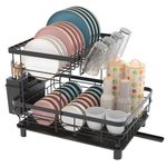 IMMEK Dish Drainers,Large Dish Drying Rack,Double Layer Dish Rack for Kitchen Counter with Drainage Plate and Rotating Nozzle,Dish Rack with Tableware Rack and Cup Holder