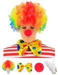 Clown Costume - Clown Rainbow Wig + Clown Nose + Bow Tie + White Gloves Set of 4 (One Size, Rainbow)